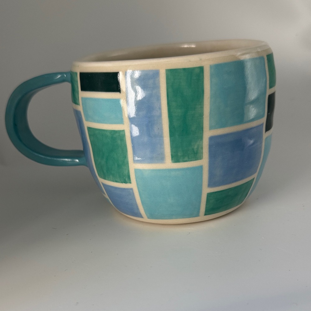 Blue and Green Mosaic Ceramic Mug Handmade hand crafted new